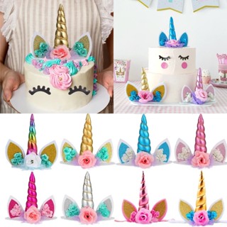 ป้ายท็อปเปอร์ รูปการ์ตูนยูนิคอร์น สีสันสดใส สําหรับตกแต่งเค้กวันเกิดเด็ก