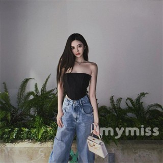 Mymiss1- เสื้อเกาะอก เข้ารูป สีพื้น แฟชั่นฤดูร้อน สําหรับผู้หญิง