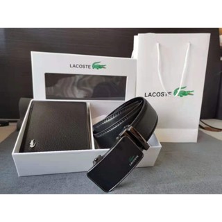 Lacoste หัวเข็มขัดอัตโนมัติ กระเป๋าสตางค์ กล่องของขวัญ เข็มขัดหนัง ผู้ชาย