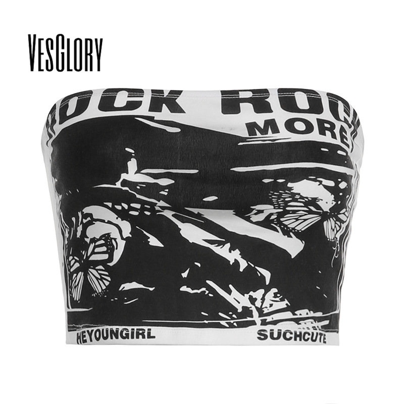 Vesglory เสื้อท็อปลําลอง เปิดไหล่ เข้ารูป พิมพ์ลาย สีตัดกัน สไตล์สตรีท สําหรับผู้หญิง 2023