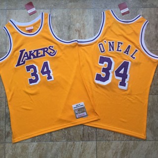 เสื้อกีฬาบาสเก็ตบอล ปักลาย NBA Mitchell &amp; Ness Los Angeles Lakers Shaquille ONeal Big Shark Jersey AU 397849