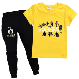 ชุดเสื้อแขนยาว ผ้าฝ้ายแท้ ลาย Doors roblox สําหรับเด็ก 2-15 ปี 8945