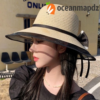 OCEANMAPDZ หมวกบักเก็ต ประดับโบว์ ป้องกันรังสียูวี ขนาดใหญ่ เหมาะกับเดินชายหาด แฟชั่นฤดูร้อน สไตล์ชาวประมง สําหรับผู้หญิง