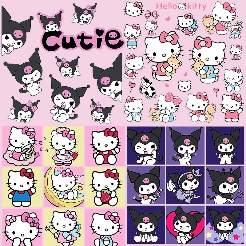 แผ่นสติกเกอร์ ลายการ์ตูนคิตตี้ แมวคุโรมิ มีกาวในตัว สําหรับรีดผ้า DIY