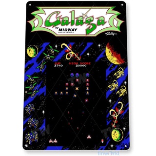 ป้ายโลหะดีบุก ลายเกม Galaga Arcade Shop Marquee A400 สไตล์เรโทร สําหรับตกแต่งห้อง