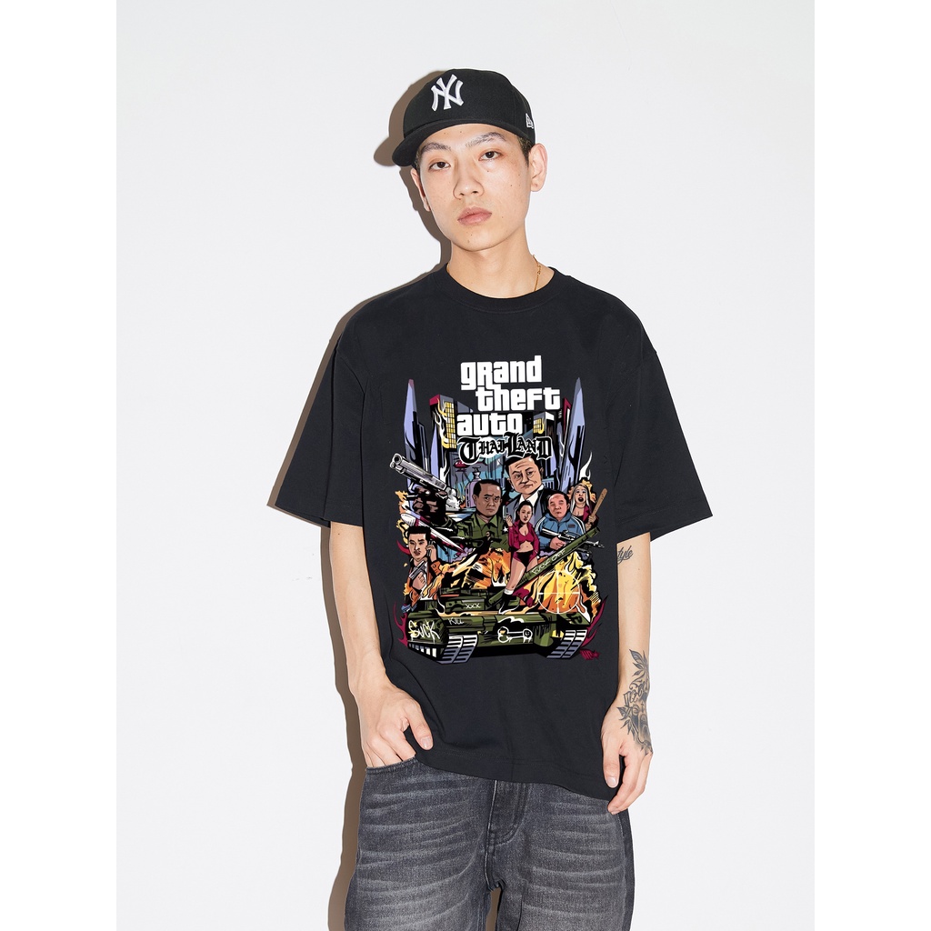 เสื้อยืดผ้าฝ้าย เสื้อ GTA Grand Theft Auto THAILAND t-shirt เสื้อยืดพิมพ์ลายผ้าฝ้าย