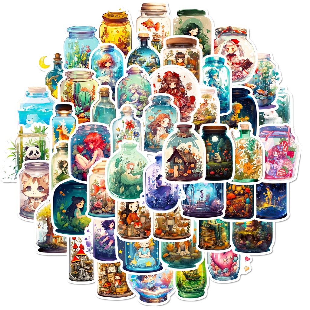 สติกเกอร์ ลาย Dreaming and Wishing Bottles of Everything in a Bottle สําหรับตกแต่งกระเป๋าเดินทาง โทรศัพท์มือถือ แล็ปท็อป โน้ตบุ๊ก ของขวัญเด็ก 50 ชิ้น