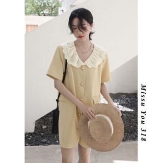 2023 summer French high-end doll collar dress womens short-sleeved design minority loose short skirt