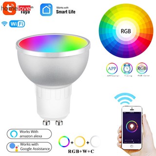 Tuya WiFi + บลูทู ธ ที่รองรับ Gu10 หลอดไฟ LED อัจฉริยะ 5W RGBCW หลอดไฟวิเศษหรี่แสงได้รองรับการควบคุมด้วยเสียงทำงานร่วมกับ Alexa / Google Home homelove