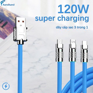 สายชาร์จ 120W 3 in 1 Super Charging Cable 6A Micro USB Type C Fast Charger Type-C Cable Data Cable