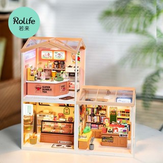 [Spot] compatible with Lego milk tea shop Ruolai store di building block toy cabin adult decompression childrens educational assembled toys