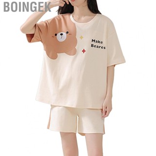 Boingek Women Nightwear Set  Casual Loose Short Sleeve Sleepwear for Bedroom