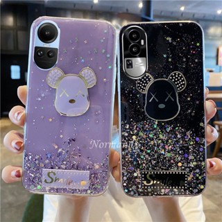 พร้อมส่ง เคสโทรศัพท์มือถือแบบนิ่ม TPU ใส กันกระแทก ลายการ์ตูนหมีน่ารัก แต่งกลิตเตอร์ท้องฟ้ากลางคืน สําหรับ OPPO Reno10 Pro Reno 10 Pro+ Plus 5G