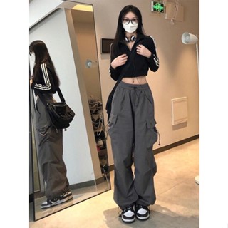 American Retro Hiphop Hip -hop Workpiece Girl Tube Straight Tube Loose Loose High High Thin Thin Pocket Sports Pants