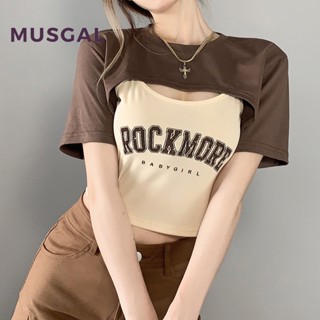 Musgal เสื้อยืดคอกลม แขนสั้น พิมพ์ลายตัวอักษร สีตัดกัน สไตล์ใหม่ แฟชั่นสําหรับสตรี 2023