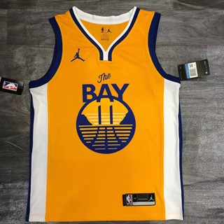 เสื้อกีฬาบาสเก็ตบอล ลาย NBA Gold Print Warrior # 11 Klay Thompson สไตล์เรโทร สีเหลือง สําหรับผู้ชาย 881114