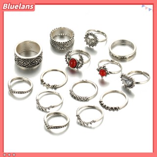 Bluelans ชุดเครื่องประดับสตรี แหวนพังค์ สีแดงเทอร์ควอยซ์ สไตล์วินเทจ 14 ชิ้น