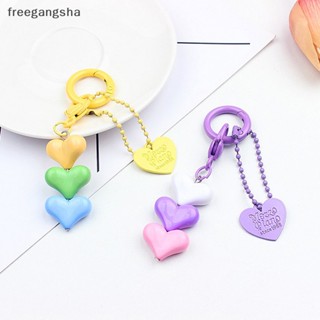 [FREG] Sweet Stacked Love Heart Keychain Bag Ch For Girls Earphone Case Pendant Backpack Accessories DIY Friendship Keyring Gifts FDH