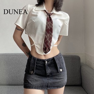 Dunea เสื้อเบลาส์ แขนสั้น เปิดหลัง ทรงไม่สมมาตร ฤดูร้อน สําหรับผู้หญิง