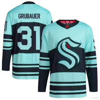 Qy NHL Seattle Kraken Jersey Grubauer No.31 เสื้อยืด แขนยาว พลัสไซซ์