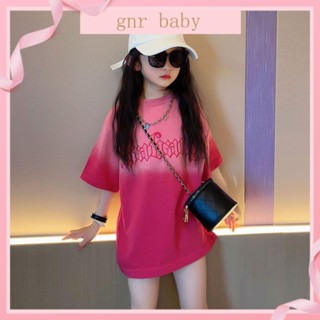 🍇GNR BABY🍊เสื้อยืดแขนสั้น ทรงหลวม ไล่โทนสี แฟชั่นทันสมัย สําหรับเด็กผู้หญิง อายุ 3-12 ปี