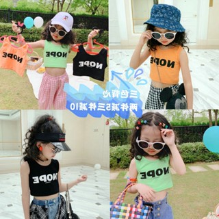 [JOY] เด็กผู้หญิง เสื้อกั๊ก จดหมาย ครอป ตัวสั้น เด็กผู้หญิง เอวสูง แขนกุด เสื้อกั๊กเด็ก สีพื้น เสื้อยืด