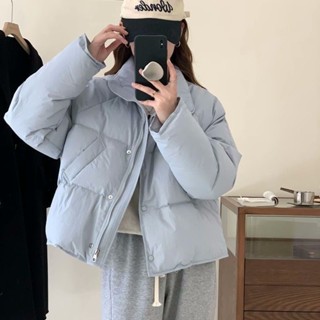 เสื้อโค้ทสั้น สีพื้น แฟชั่นฤดูหนาว สไตล์เกาหลี สําหรับผู้หญิง