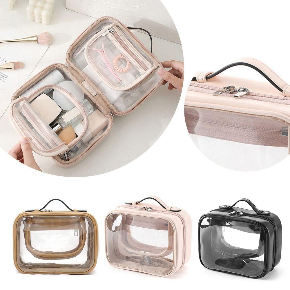 Uumir กระเป๋าแต่งหน้า, กระเป๋าเก็บแปรงแต่งหน้าแบบใส, กระเป๋าเครื่องสําอางซิปมัลติฟังก์ชั่นสองชั้นกระเป๋าเดินทาง - รูปที่ 7