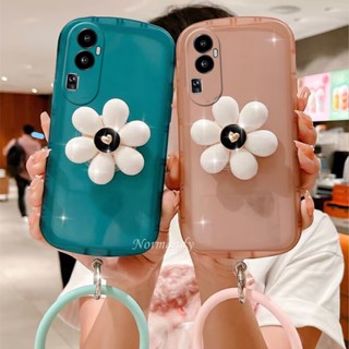 เคสโทรศัพท์มือถือ ซิลิโคนนิ่ม แบบใส กันกระแทก ปิดด้านหลัง ลายดอกไม้น่ารัก พร้อมสายคล้องมือ และขาตั้ง สําหรับ OPPO Reno10 Pro+ Pro Plus A78 NFC 4G 5G