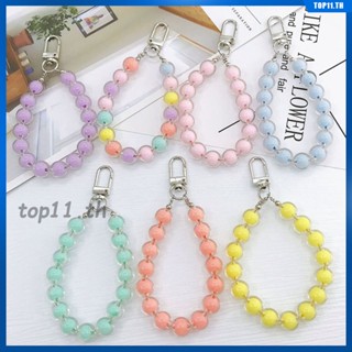 โทรศัพท์ Anti-lost Lanyard Key Short Wrist Pendant Women&amp;#39;s Hand-held Chain Colourful Macaron Round Bead Pendant Mobile Phone Lanyard Key Chain Bag Bag Accessories (top11.th.)