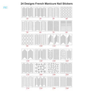 Pri สติกเกอร์ ลายฉลุ มีกาวในตัว สไตล์ฝรั่งเศส สําหรับตกแต่งเล็บ DIY 24 แบบ