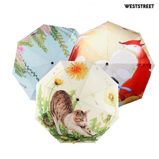 Weststreet ร่มกันแดดแฟชั่น ลายการ์ตูนแมวสุนัขจิ้งจอก 3 พับได้ หนา ป้องกันรังสียูวี ของขวัญ