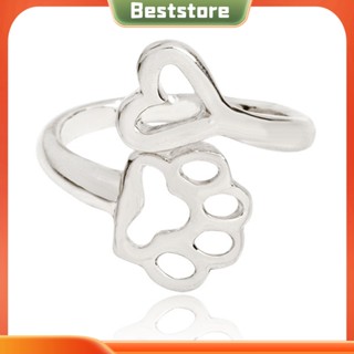 Beststore|  แหวนเปิด รูปอุ้งเท้าสุนัข หัวใจ แบบกลวง สามารถปรับได้ สําหรับเจ้าของสุนัข