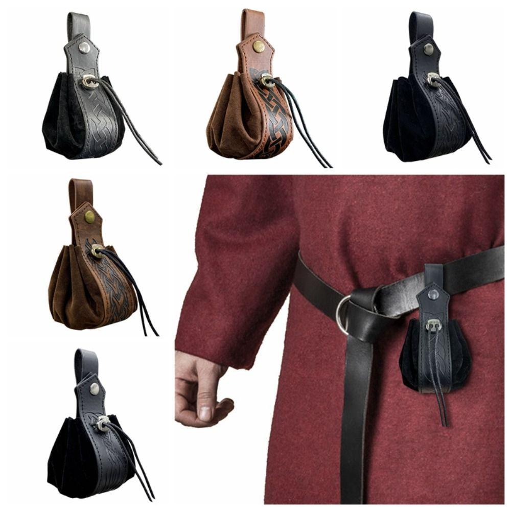 Hilario ยุคกลางกระเป๋าเข็มขัด, Faux หนัง Vintage Nordic กระเป๋าเหรียญแบบพกพา, Steampunk PU Drawstring ไวกิ้งสไตล์ Drawstring กระเป๋าประสิทธิภาพ Props - รูปที่ 5