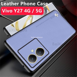 เคสโทรศัพท์มือถือหนัง PU นิ่ม กันกระแทก ปิดด้านหลัง ขอบ TPU สําหรับ Vivo Y27 Y 27 VivoY27 4G 5G 2023