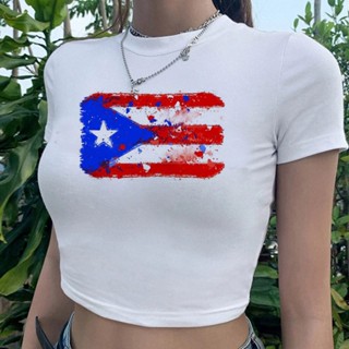 Puerto Rico 2000s เสื้อครอปท็อป ลายกราฟฟิค สไตล์ฮิปฮอป สําหรับผู้หญิง