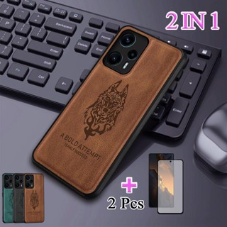 2 IN 1 เคสโทรศัพท์หนัง TPU เคลือบด้าน พร้อมตัวป้องกันหน้าจอเซรามิค ทรงโค้ง สําหรับ Xiaomi Poco F5