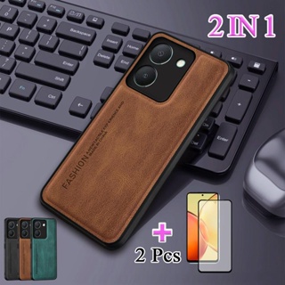 2 IN 1 เคสโทรศัพท์มือถือหนัง TPU ผิวด้าน หน้าจอโค้ง เซรามิก สําหรับ VIVO Y36 5G