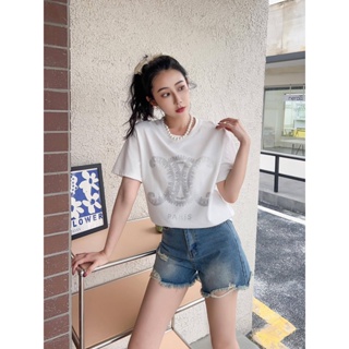 0VOY CEL Beaute 2023 spring and summer new fashion simple Arc de Triomphe weight letter pattern casual loose all-match T-shirt top