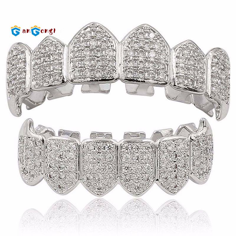 Silver Plated Top & Bottom Grillz Mouth Tooth Grills คุณภาพสูง สีเงิน