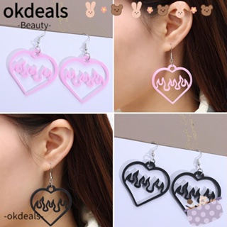 Okdeals ต่างหูอะคริลิค จี้รูปหัวใจ เปลวไฟ เรขาคณิต สไตล์โกธิคพังก์ หลากสี เครื่องประดับแฟชั่น สําหรับผู้หญิง