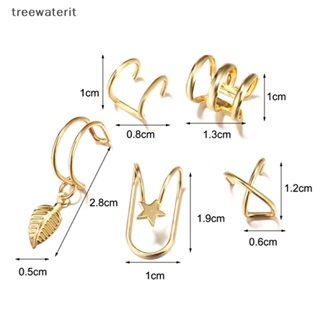 Tr ต่างหูแบบหนีบ รูปใบไม้ ไม่มีต่างหู 5 ชิ้น สําหรับผู้หญิง TH