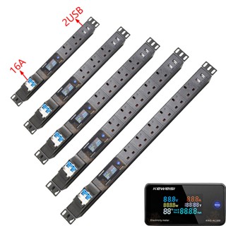 อุปกรณ์จ่ายไฟ มาตรฐานอังกฤษ สามพิน พร้อมมิเตอร์ดิจิทัล PDU เบรกเกอร์วงจรอากาศ 16A พร้อมสายต่อขยาย 2USB 2 เมตร