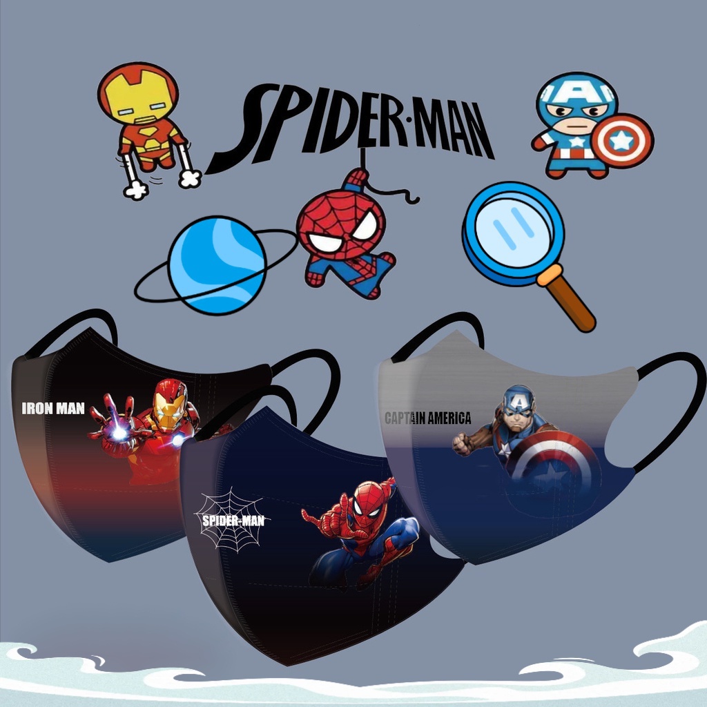 ขายดี หน้ากากอนามัย ลายการ์ตูนอนิเมะ Spiderman Mavel 3D หลากสี สําหรับเด็กผู้ชาย 3-12 ปี zg999thmask 4D 50 ชิ้น