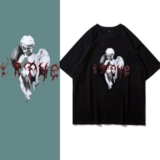 【Hot】 [100% Cotton]Urthe - เสื้อยืด รุ่น DARK ANGEL แฟชั่นแขนสั้นผ้าฝ้าย