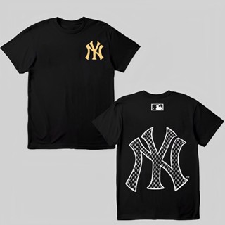 เสื้อยืดคุณภาพดี     [พร้อมส่ง]  เสื้อยืดแขนสั้น ผ้าฝ้าย ขนาดใหญ่ ปักลาย MLB NY แฟชั่นคู่รัก S-5XL