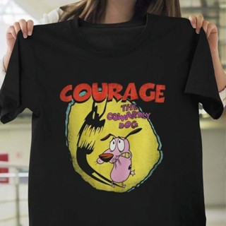 เสื้อยืดแขนสั้นคอกลมCartoon Network Courage The Cowardly Dog Shadow Oversized Crossfit Popular Gildan T-ShirtCotton 100%