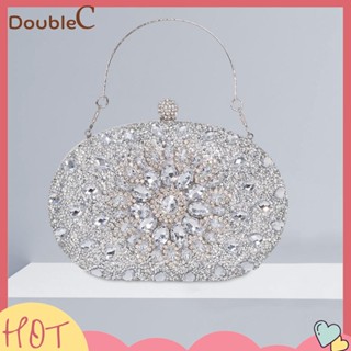 【Double C 】✿   กระเป๋าถือ กระเป๋าสะพายไหล่ ทรงคลัทช์ แต่งสายโซ่ ประดับเพชร ขนาดเล็ก สีทอง เหมาะกับงานปาร์ตี้ สําหรับผู้หญิง 2023