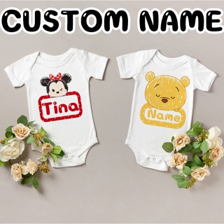 ชุดจั๊มสูทรอมเปอร์ บอดี้สูท ลาย Winnie The Pooh Mickey Mouse Stitch เลือกชื่อได้ สําหรับเด็กผู้ชาย และเด็กผู้หญิง