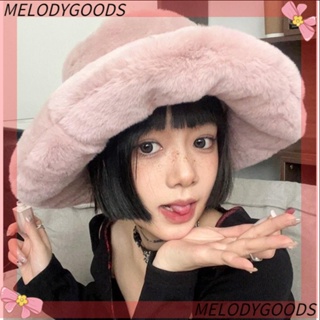 Melodg หมวกบักเก็ต ขนปุยเทียม ให้ความอบอุ่น สีพื้น แฟชั่นฤดูหนาว สําหรับผู้หญิง